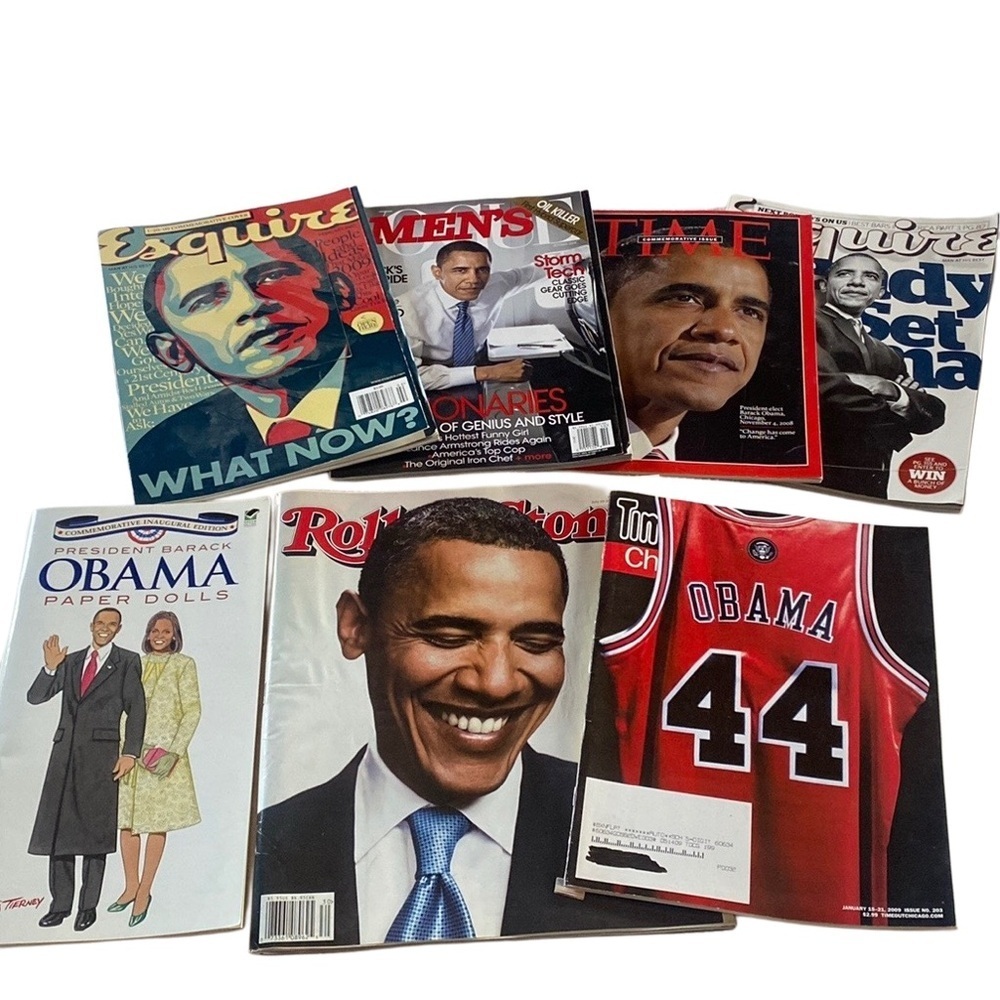 Obama magazine lot and paper dolls book